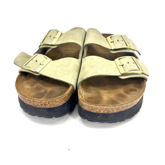 Papillio by Birkenstock Arizona Platform Sandals Sage Green Gold Buckle 39 - Picture 3 of 5